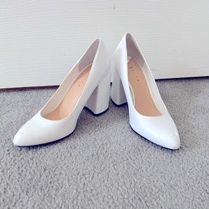 White block heel shoes